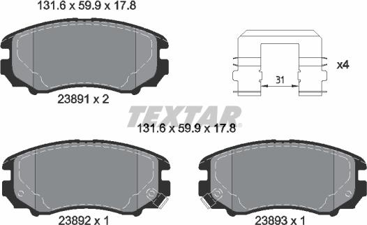 Textar 2389105 - Stabdžių trinkelių rinkinys, diskinis stabdys autoreka.lt