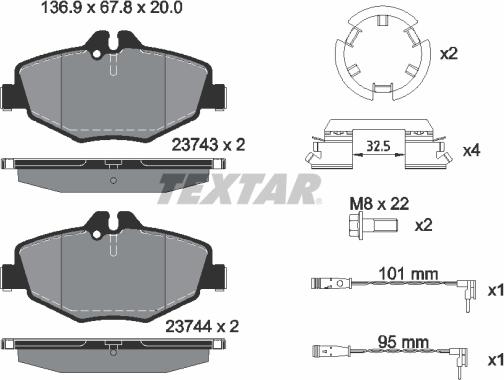 Textar 2374303 - Stabdžių trinkelių rinkinys, diskinis stabdys autoreka.lt