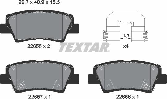 Textar 2265501 - Stabdžių trinkelių rinkinys, diskinis stabdys autoreka.lt