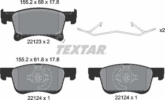 Textar 2212301 - Stabdžių trinkelių rinkinys, diskinis stabdys autoreka.lt