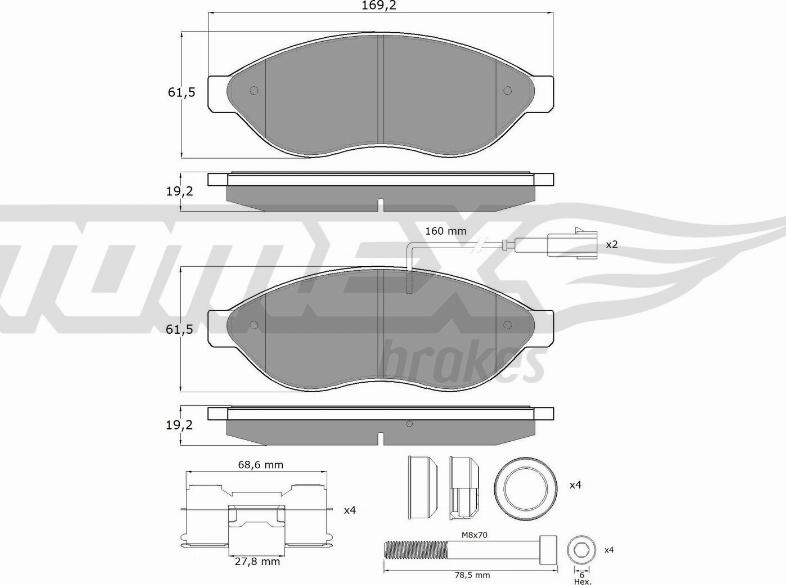 TOMEX brakes TX 14-39 - Stabdžių trinkelių rinkinys, diskinis stabdys autoreka.lt