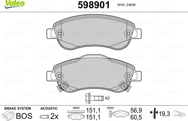 Valeo 598901 - Stabdžių trinkelių rinkinys, diskinis stabdys autoreka.lt