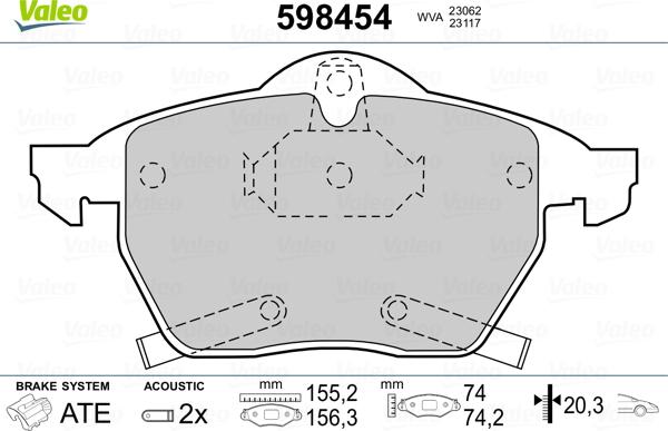 Valeo 598454 - Stabdžių trinkelių rinkinys, diskinis stabdys autoreka.lt