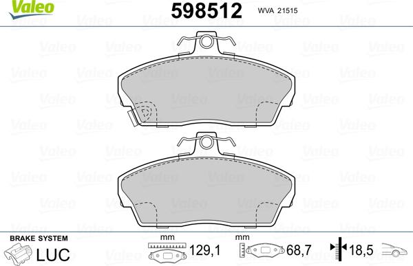 Valeo 598512 - Stabdžių trinkelių rinkinys, diskinis stabdys autoreka.lt