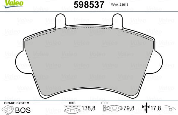 Valeo 598537 - Stabdžių trinkelių rinkinys, diskinis stabdys autoreka.lt