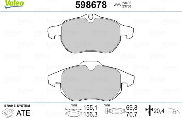 Valeo 598678 - Stabdžių trinkelių rinkinys, diskinis stabdys autoreka.lt