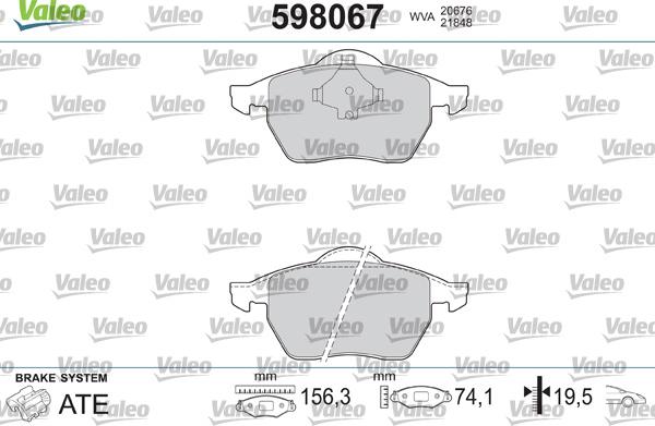 Valeo 598067 - Stabdžių trinkelių rinkinys, diskinis stabdys autoreka.lt