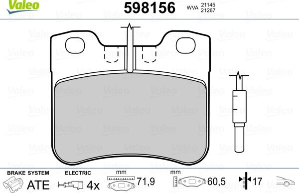 Valeo 598156 - Stabdžių trinkelių rinkinys, diskinis stabdys autoreka.lt