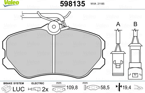 Valeo 598135 - Stabdžių trinkelių rinkinys, diskinis stabdys autoreka.lt