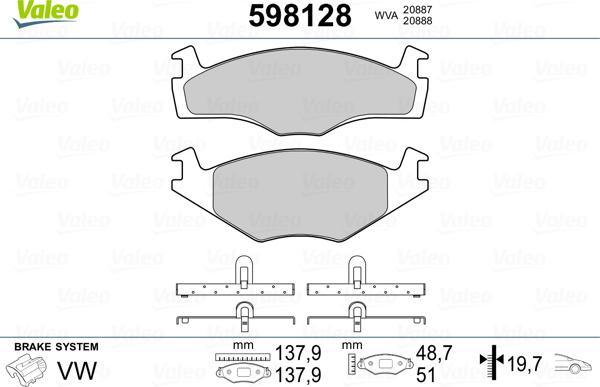 Valeo 598128 - Stabdžių trinkelių rinkinys, diskinis stabdys autoreka.lt