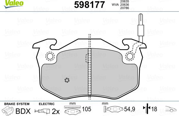 Valeo 598177 - Stabdžių trinkelių rinkinys, diskinis stabdys autoreka.lt