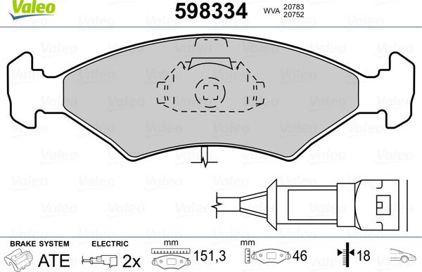 Valeo 598334 - Stabdžių trinkelių rinkinys, diskinis stabdys autoreka.lt