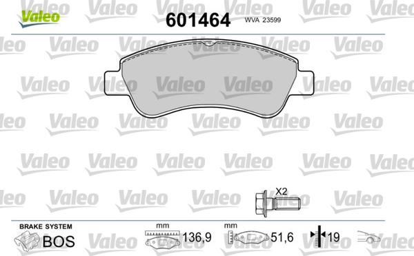 Valeo 601464 - Stabdžių trinkelių rinkinys, diskinis stabdys autoreka.lt