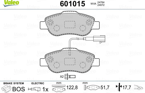 Valeo 601015 - Stabdžių trinkelių rinkinys, diskinis stabdys autoreka.lt