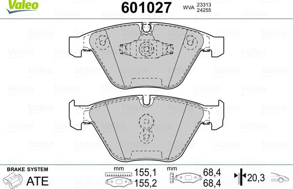 Valeo 601027 - Stabdžių trinkelių rinkinys, diskinis stabdys autoreka.lt