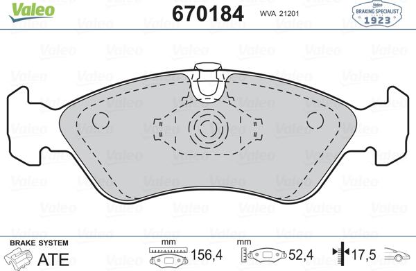 Valeo 670184 - Stabdžių trinkelių rinkinys, diskinis stabdys autoreka.lt