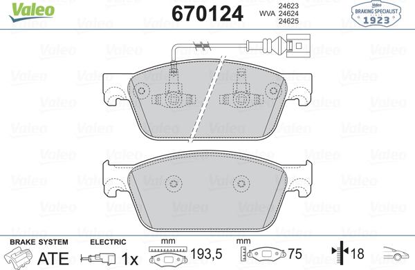 Valeo 670124 - Stabdžių trinkelių rinkinys, diskinis stabdys autoreka.lt