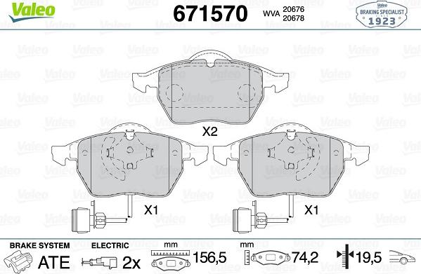 Valeo 671570 - Stabdžių trinkelių rinkinys, diskinis stabdys autoreka.lt