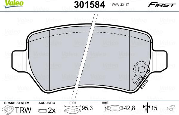 Valeo 301584 - Stabdžių trinkelių rinkinys, diskinis stabdys autoreka.lt