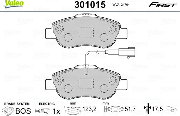 Valeo 301015 - Stabdžių trinkelių rinkinys, diskinis stabdys autoreka.lt