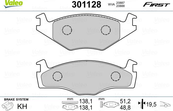 Valeo 301128 - Stabdžių trinkelių rinkinys, diskinis stabdys autoreka.lt