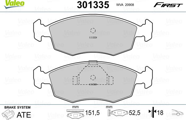 Valeo 301335 - Stabdžių trinkelių rinkinys, diskinis stabdys autoreka.lt