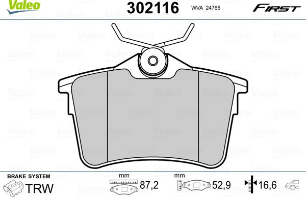 Valeo 302116 - Stabdžių trinkelių rinkinys, diskinis stabdys autoreka.lt