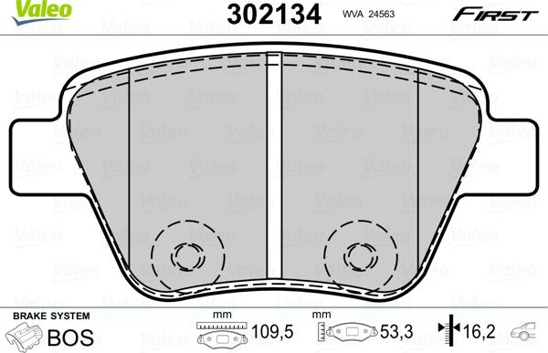 Valeo 302134 - Stabdžių trinkelių rinkinys, diskinis stabdys autoreka.lt