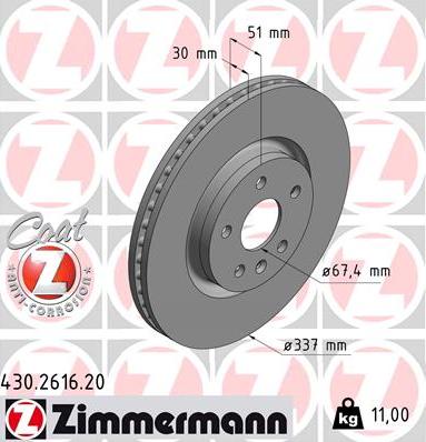 Zimmermann 430.2616.20 - Stabdžių diskas autoreka.lt