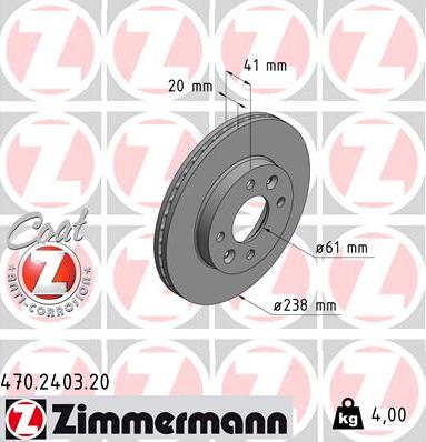 Zimmermann 470.2403.20 - Stabdžių diskas autoreka.lt