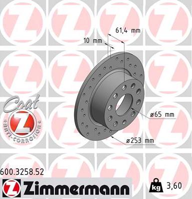 Zimmermann 600.3258.52 - Stabdžių diskas autoreka.lt