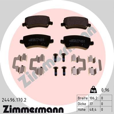 Zimmermann 24496.170.2 - Stabdžių trinkelių rinkinys, diskinis stabdys autoreka.lt