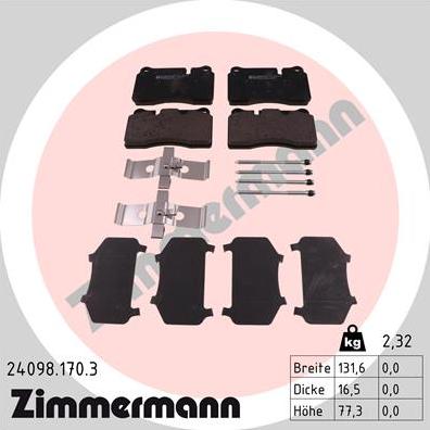 Zimmermann 24098.170.3 - Stabdžių trinkelių rinkinys, diskinis stabdys autoreka.lt