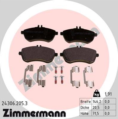 Zimmermann 24306.205.3 - Stabdžių trinkelių rinkinys, diskinis stabdys autoreka.lt