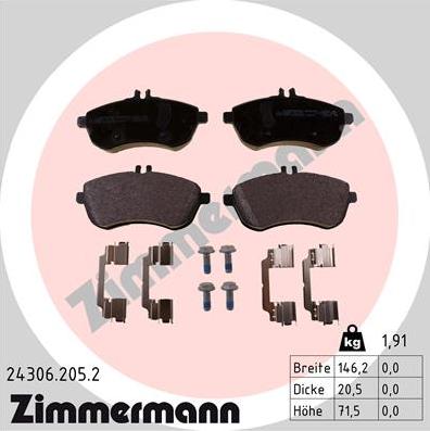 Zimmermann 24306.205.2 - Stabdžių trinkelių rinkinys, diskinis stabdys autoreka.lt