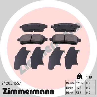 Zimmermann 24283.165.1 - Stabdžių trinkelių rinkinys, diskinis stabdys autoreka.lt