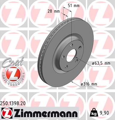 Zimmermann 250.1398.20 - Stabdžių diskas autoreka.lt