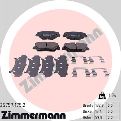 Zimmermann 25757.175.2 - Stabdžių trinkelių rinkinys, diskinis stabdys autoreka.lt