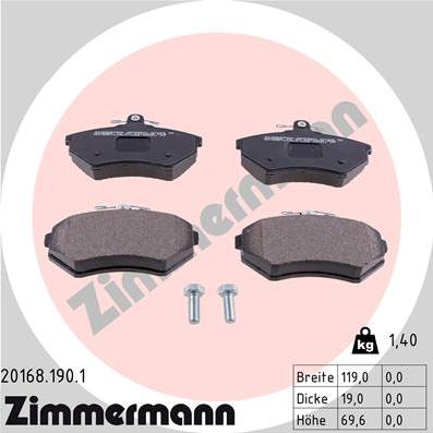 Zimmermann 20168.190.1 - Stabdžių trinkelių rinkinys, diskinis stabdys autoreka.lt