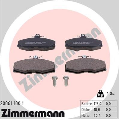 Zimmermann 20861.180.1 - Stabdžių trinkelių rinkinys, diskinis stabdys autoreka.lt