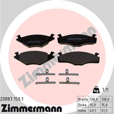 Zimmermann 20887.150.1 - Stabdžių trinkelių rinkinys, diskinis stabdys autoreka.lt