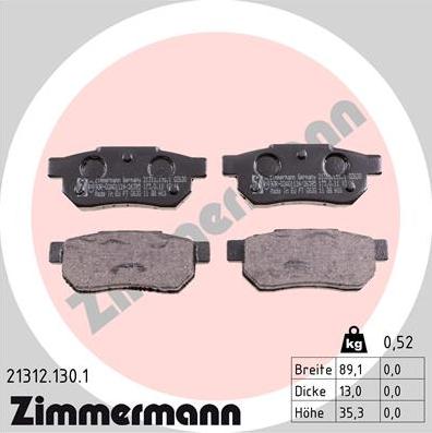 Zimmermann 21312.130.1 - Stabdžių trinkelių rinkinys, diskinis stabdys autoreka.lt