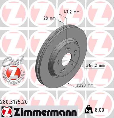 Zimmermann 280.3175.20 - Stabdžių diskas autoreka.lt