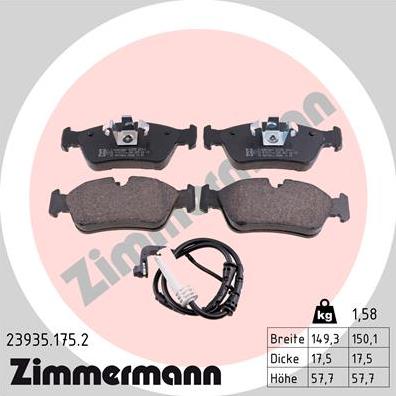 Zimmermann 23935.175.2 - Stabdžių trinkelių rinkinys, diskinis stabdys autoreka.lt