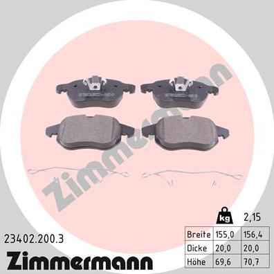 Zimmermann 23402.200.3 - Stabdžių trinkelių rinkinys, diskinis stabdys autoreka.lt