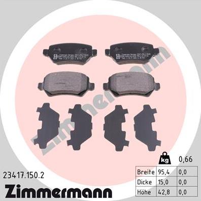 Zimmermann 23417.150.2 - Stabdžių trinkelių rinkinys, diskinis stabdys autoreka.lt