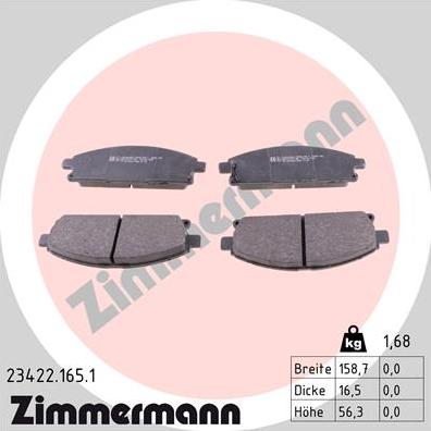 Zimmermann 23422.165.1 - Stabdžių trinkelių rinkinys, diskinis stabdys autoreka.lt
