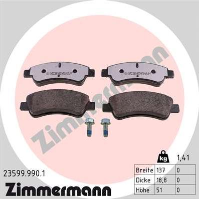 Zimmermann 23599.990.1 - Stabdžių trinkelių rinkinys, diskinis stabdys autoreka.lt