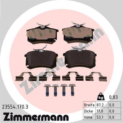Zimmermann 23554.170.3 - Stabdžių trinkelių rinkinys, diskinis stabdys autoreka.lt