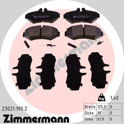 Zimmermann 23021.190.2 - Stabdžių trinkelių rinkinys, diskinis stabdys autoreka.lt